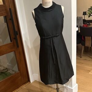 Kate Spade Silk Black Midi Dress with cowl neck and Bow waist detail